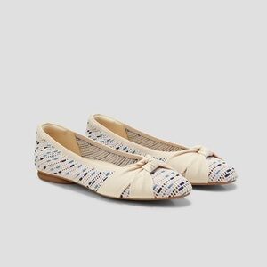 Vivaia Knot-Topped Woven Ballet Flats - Cream with Blue Accents